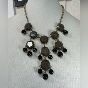Drippy bold taupe brown and black dangling bead statement necklace